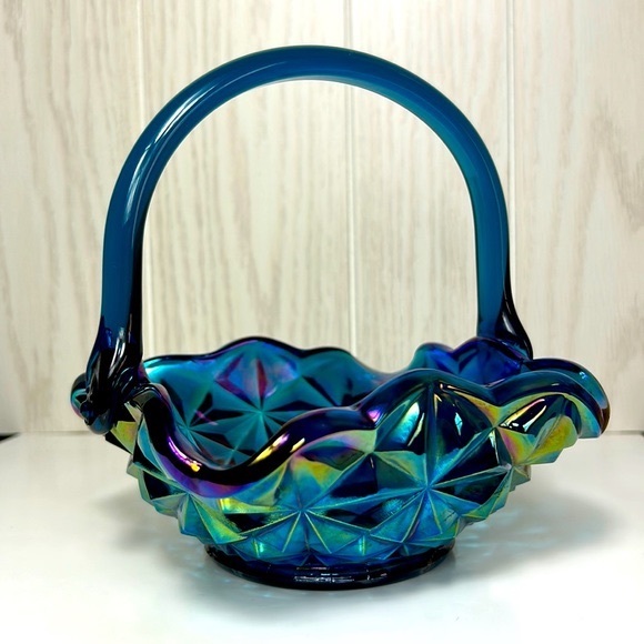 Indiana Glass Other - Vintage Indiana Glass 🔮 Iridescent Carnival Glass Art Ruffled Easter Basket